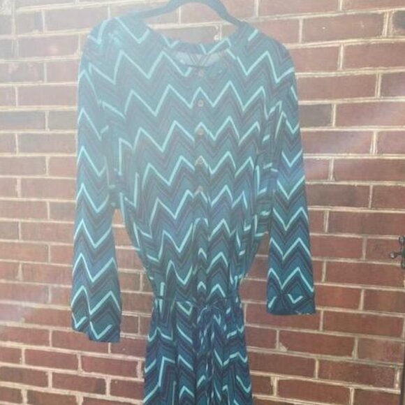 Plus size 4 Teal Black Chevron Dress Merona - Picture 5 of 9